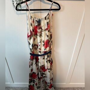 Papaya Floral Dress with Red and Blue Details Roses